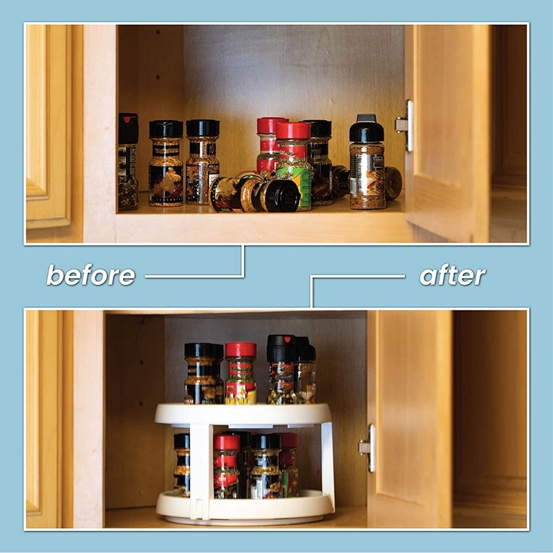 KitZenShop™ 2-Tier Lazy Susan Rotating Spice Rack Organizer – Smart Kitchen Storage Solution