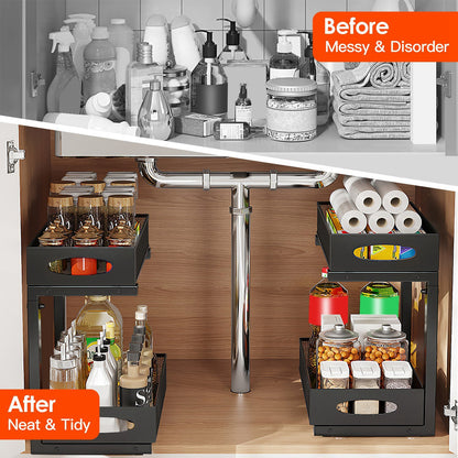 KitZenShop™ 2-Tier Sliding Drawer Organizer — Adjustable Under Sink