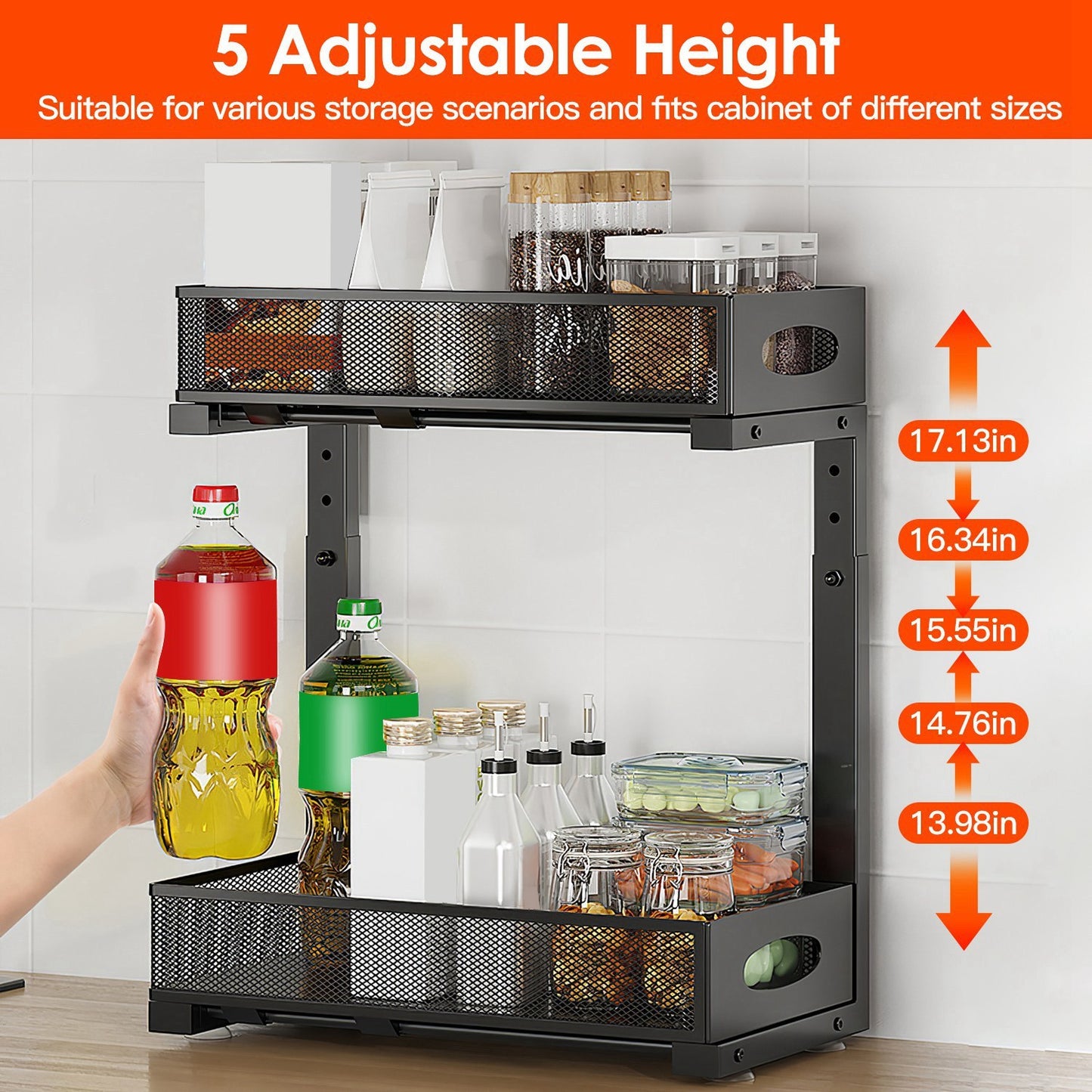 KitZenShop™ 2-Tier Sliding Drawer Organizer — Adjustable Under Sink